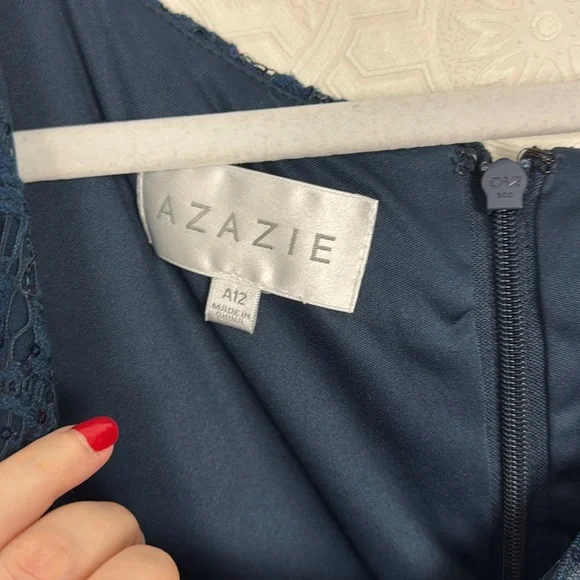 NWT Azazie Helen Mother Of The Bride Dark Navy Blue Maxi Dress Sequin Vneck - Picture 8 of 9